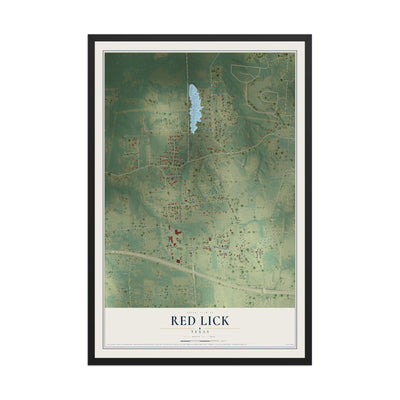 Map of Red Lick, Texas, 12 x 18 inch print in a black wood frame