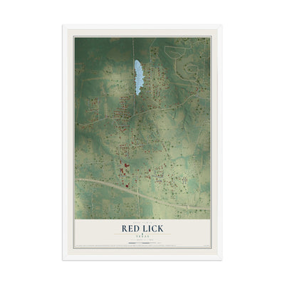 Map of Red Lick, Texas, 12 x 18 inch print in a white wood frame