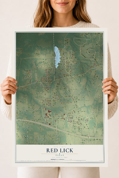 Map of Red Lick, Texas, 18 x 24 inch unframed archival matte print