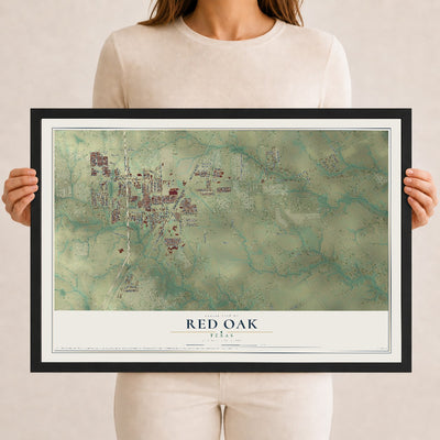 Map of Red Oak, Texas, 12 x 18 inch print in a black wood frame