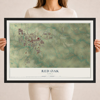 Map of Red Oak, Texas, 18 x 24 inch print in a black wood frame