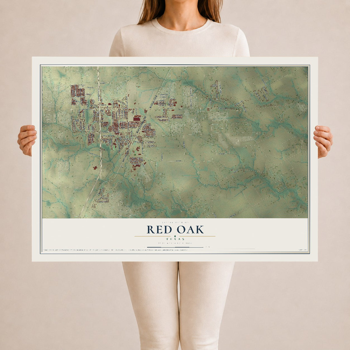 Map of Red Oak, Texas, 24 x 36 inch unframed archival matte print