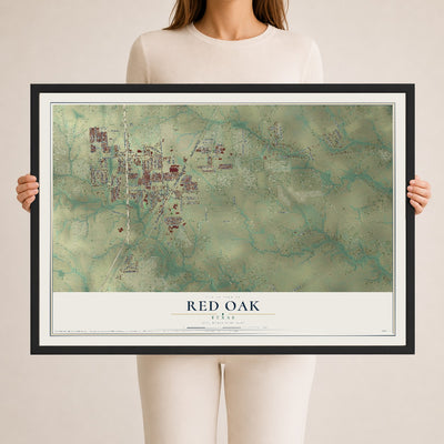 Map of Red Oak, Texas, 24 x 36 inch print in a black wood frame