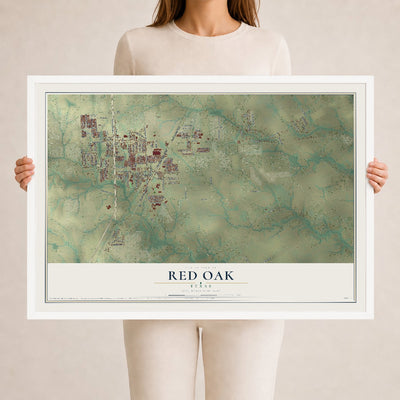 Map of Red Oak, Texas, 24 x 36 inch print in a white wood frame