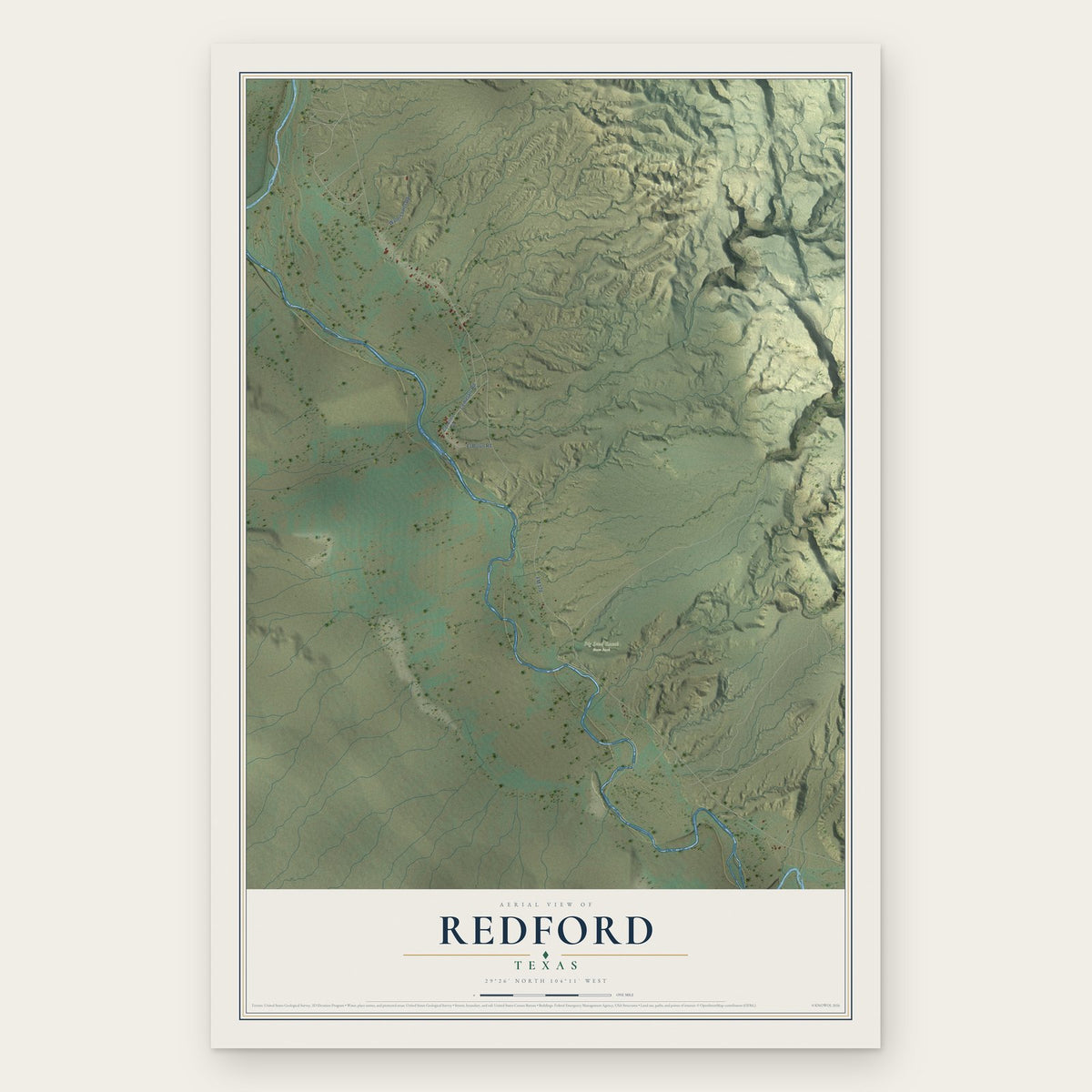 Redford, Texas map print, the full design