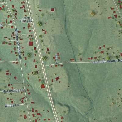 Close-up of the map of Redland, Texas print showing street and building detail