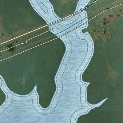 Second close-up of the map of Redwater, Texas print showing more streets and buildings