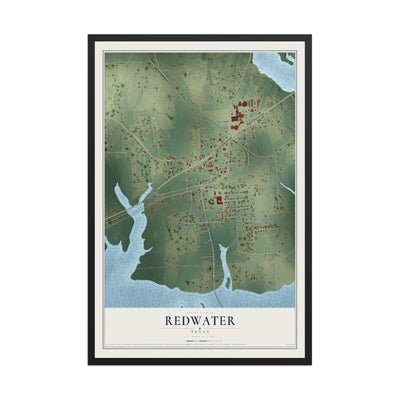 Map of Redwater, Texas, 12 x 18 inch print in a black wood frame