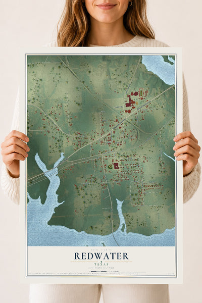Map of Redwater, Texas, 18 x 24 inch unframed archival matte print