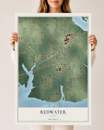 Map of Redwater, Texas, 24 x 36 inch unframed archival matte print