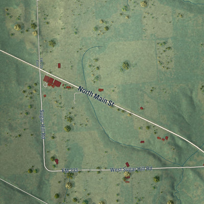 Second close-up of the map of Reklaw, Texas print showing more streets and buildings