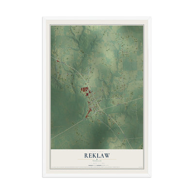 Map of Reklaw, Texas, 12 x 18 inch print in a white wood frame