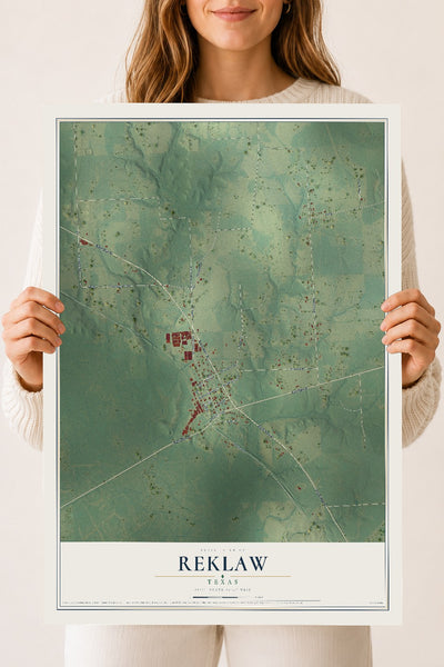 Map of Reklaw, Texas, 18 x 24 inch unframed archival matte print