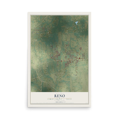 Map of Reno, Lamar County, Texas, 12 x 18 inch unframed archival matte print
