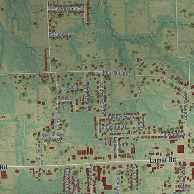 Close-up of the map of Reno, Lamar County, Texas print showing street and building detail