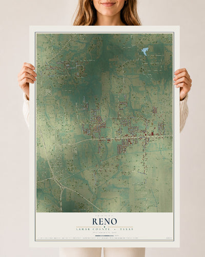 Map of Reno, Lamar County, Texas, 24 x 36 inch unframed archival matte print