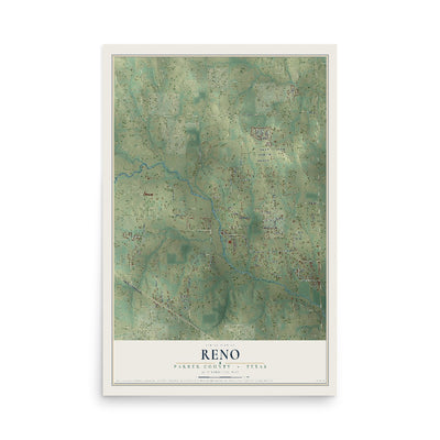 Map of Reno, Parker County, Texas, 12 x 18 inch unframed archival matte print