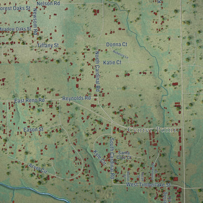 Close-up of the map of Reno, Parker County, Texas print showing street and building detail