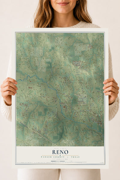 Map of Reno, Parker County, Texas, 18 x 24 inch unframed archival matte print