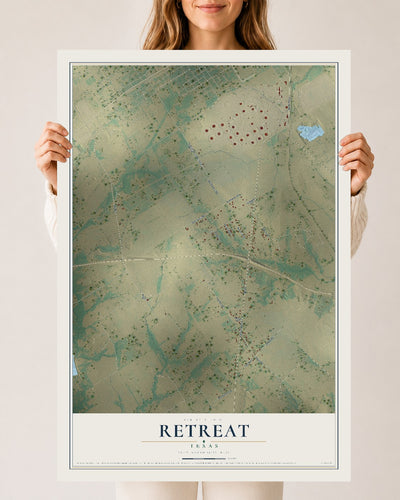 Map of Retreat, Texas, 24 x 36 inch unframed archival matte print