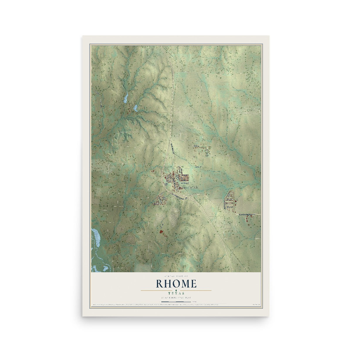 Map of Rhome, Texas, 12 x 18 inch unframed archival matte print
