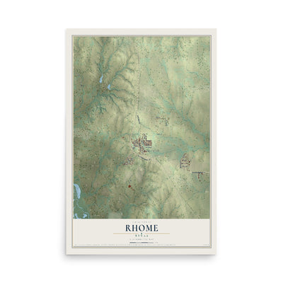 Map of Rhome, Texas, 12 x 18 inch unframed archival matte print