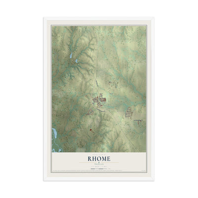 Map of Rhome, Texas, 12 x 18 inch print in a white wood frame