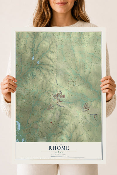Map of Rhome, Texas, 18 x 24 inch unframed archival matte print