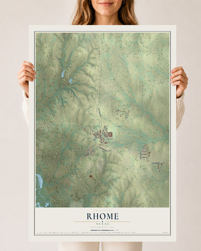 Map of Rhome, Texas, 24 x 36 inch unframed archival matte print