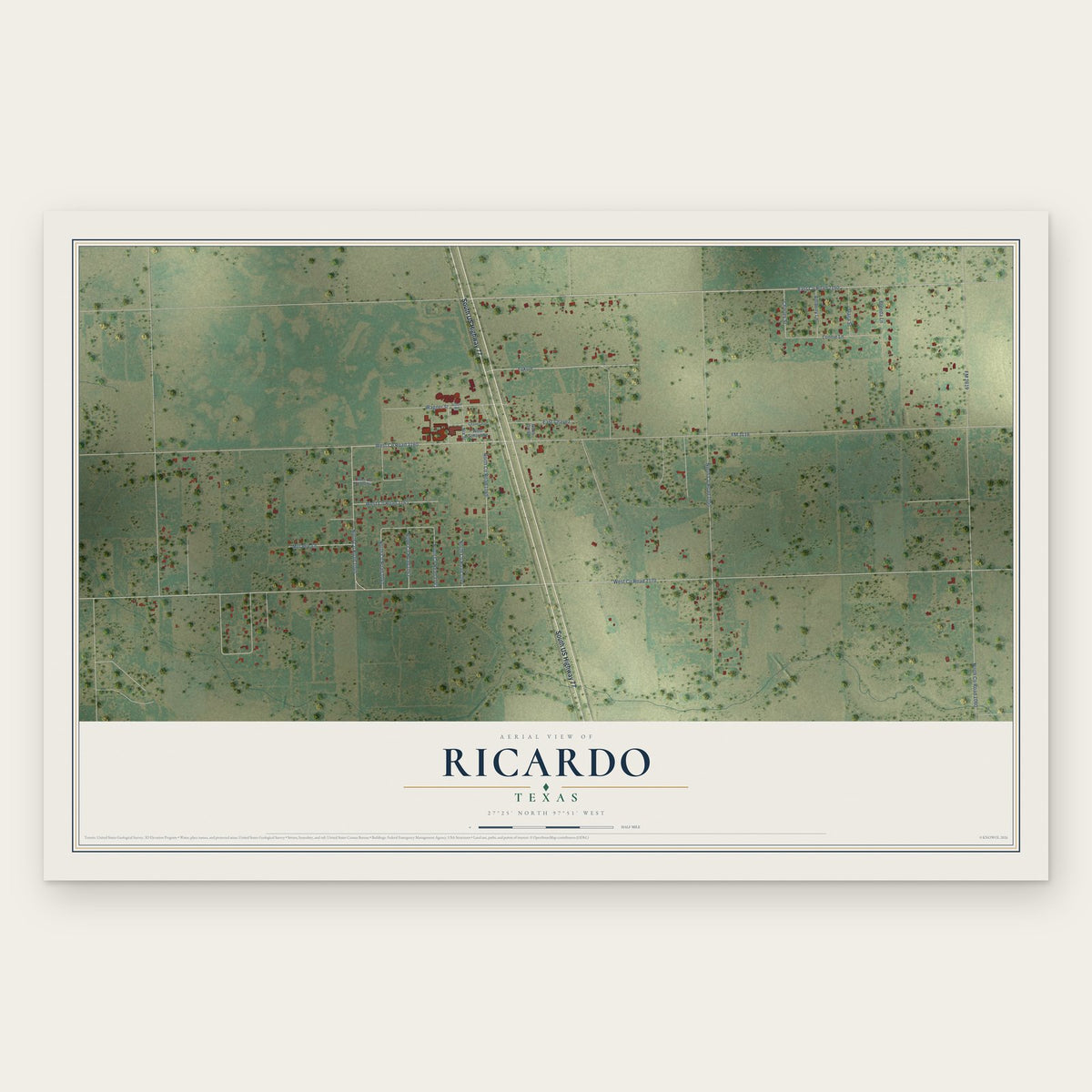 Ricardo, Texas map print, the full design