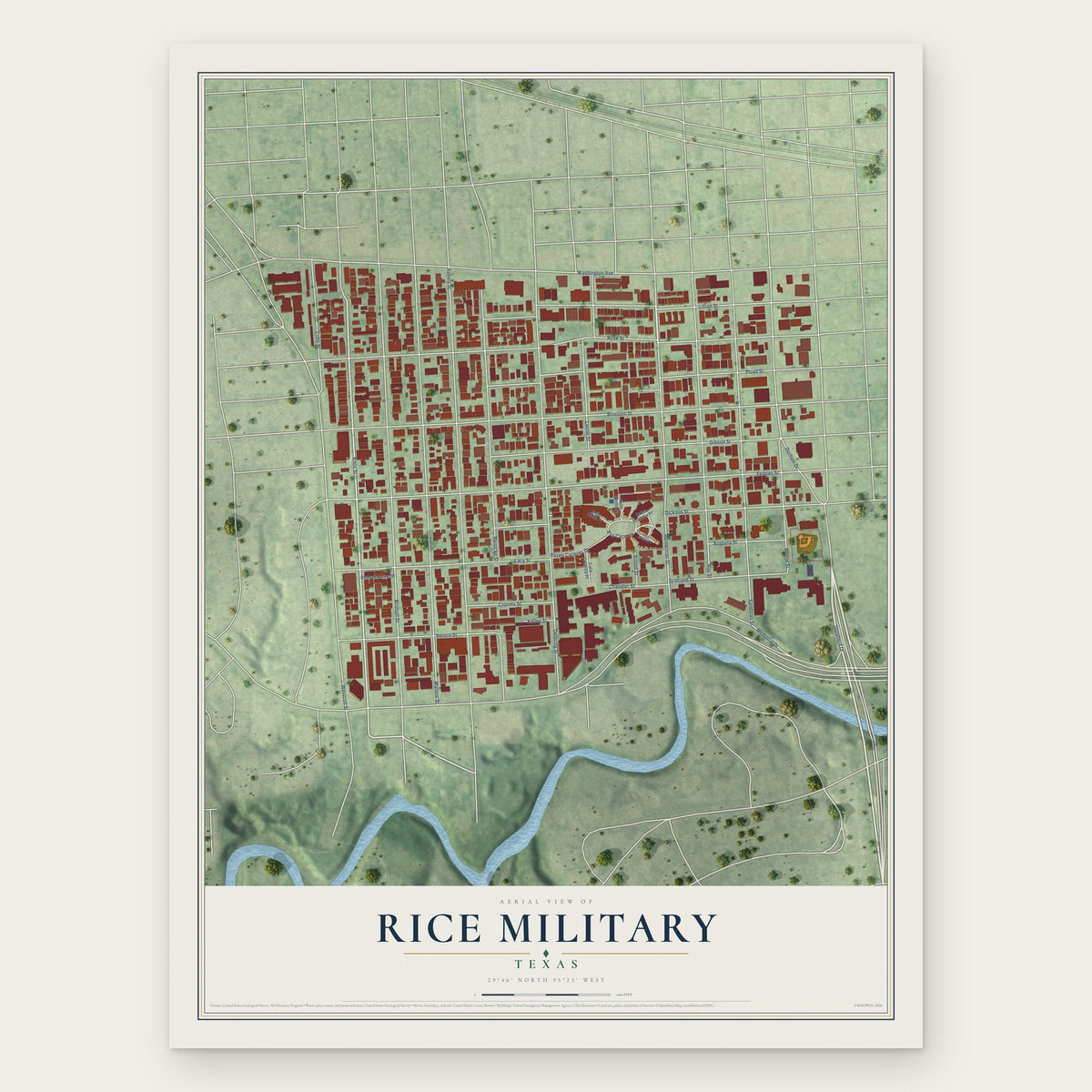 Rice Military, Texas map print, the full design