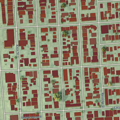 Close-up of the map of Rice Military, Texas print showing street and building detail