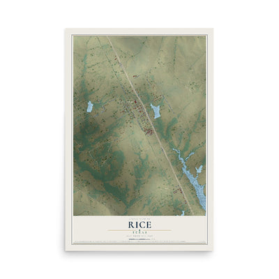Map of Rice, Texas, 12 x 18 inch unframed archival matte print
