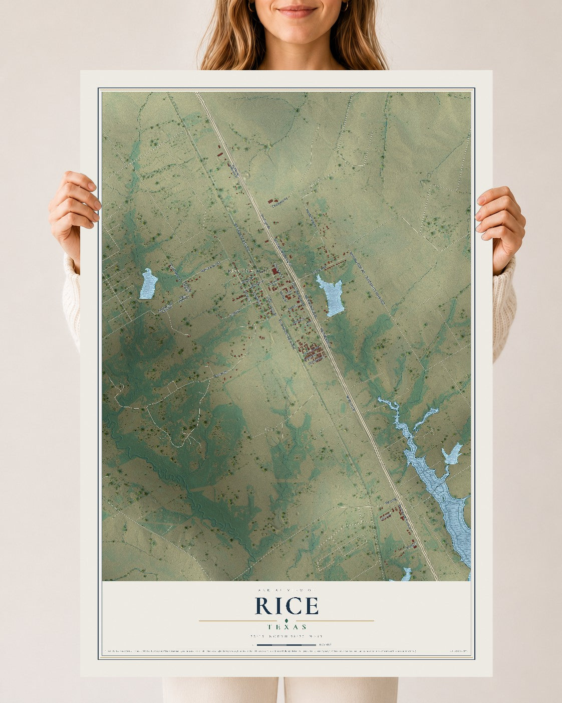 Map of Rice, Texas, 24 x 36 inch unframed archival matte print