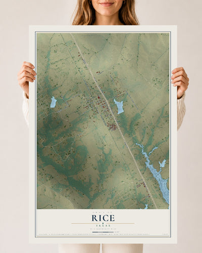 Map of Rice, Texas, 24 x 36 inch unframed archival matte print