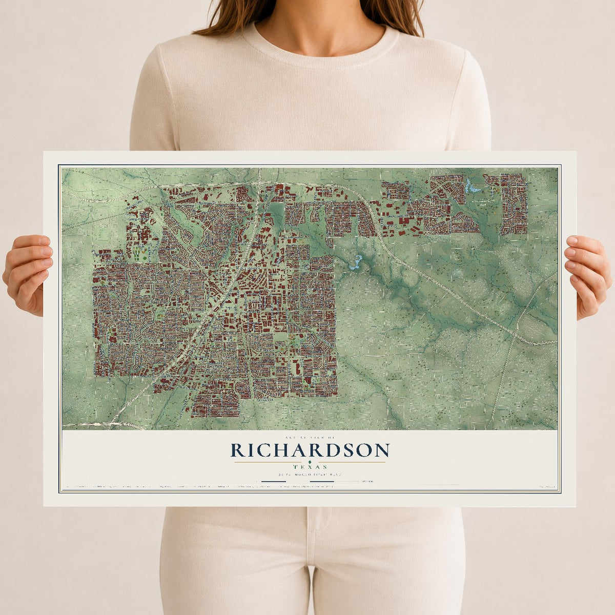 Map of Richardson, Texas, 12 x 18 inch unframed archival matte print