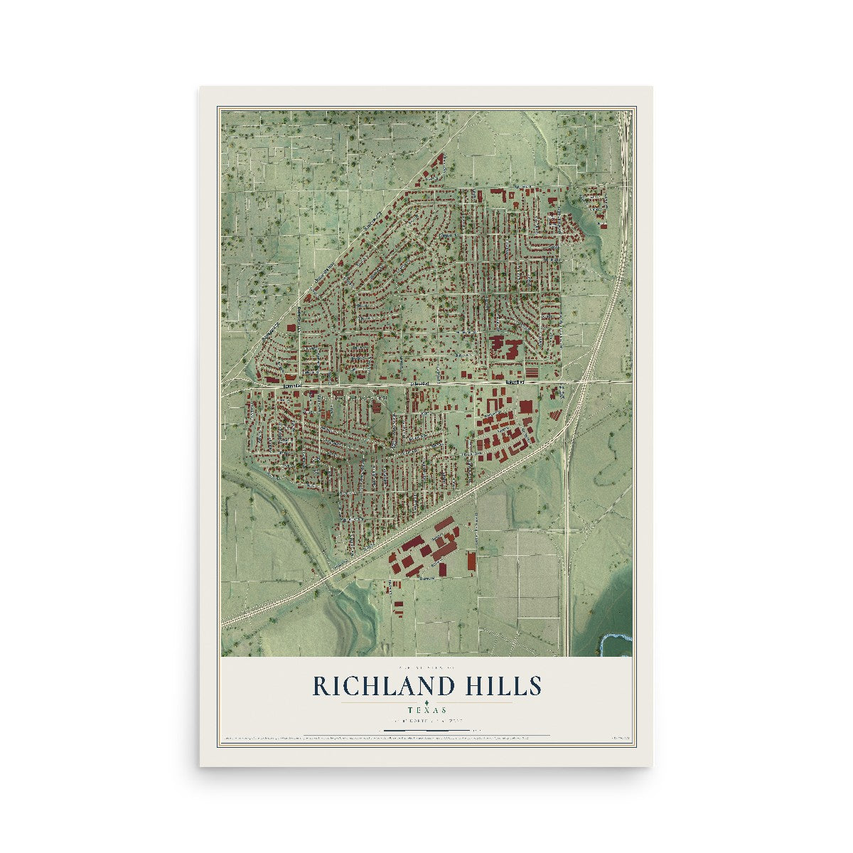 Map of Richland Hills, Texas, 12 x 18 inch unframed archival matte print