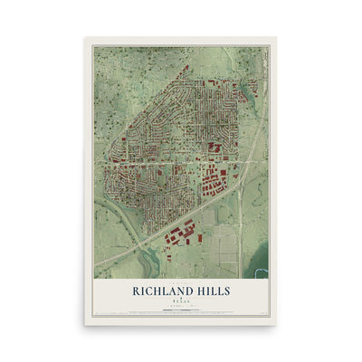 Map of Richland Hills, Texas, 12 x 18 inch unframed archival matte print
