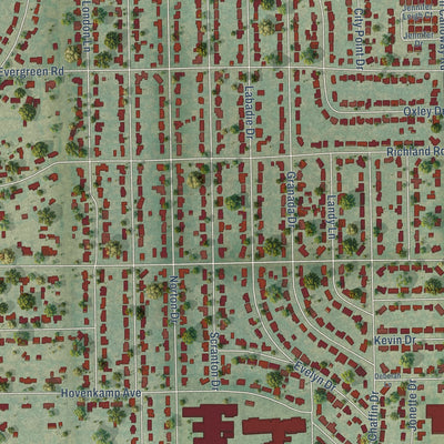 Close-up of the map of Richland Hills, Texas print showing street and building detail