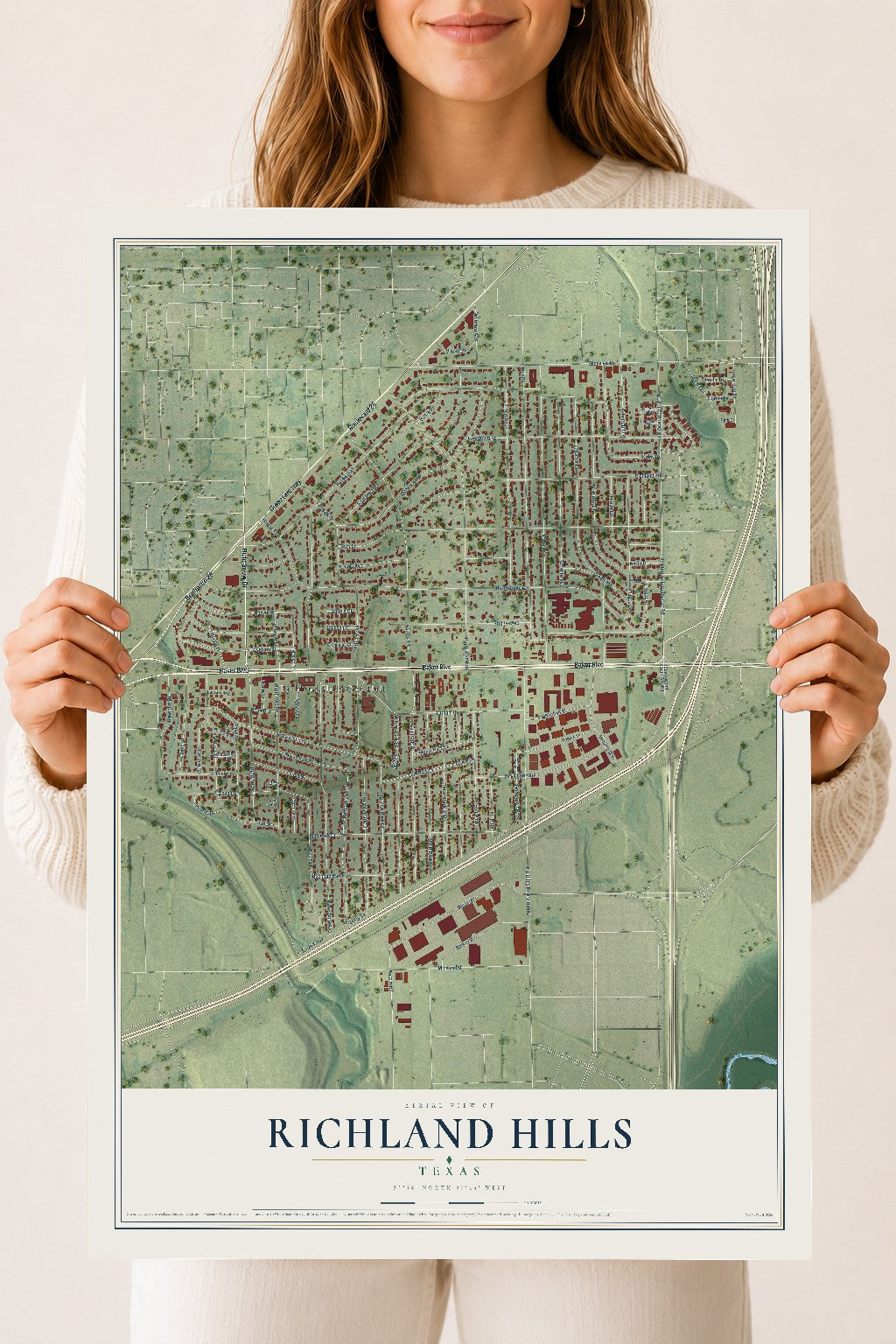 Map of Richland Hills, Texas, 18 x 24 inch unframed archival matte print