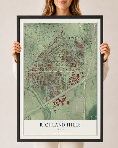 Map of Richland Hills, Texas, 24 x 36 inch print in a black wood frame