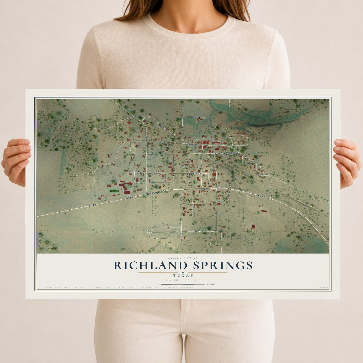 Map of Richland Springs, Texas, 12 x 18 inch unframed archival matte print