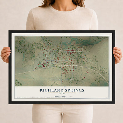 Map of Richland Springs, Texas, 12 x 18 inch print in a black wood frame
