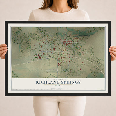 Map of Richland Springs, Texas, 18 x 24 inch print in a black wood frame
