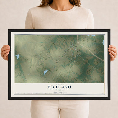 Map of Richland, Texas, 12 x 18 inch print in a black wood frame