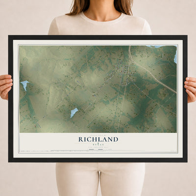 Map of Richland, Texas, 18 x 24 inch print in a black wood frame