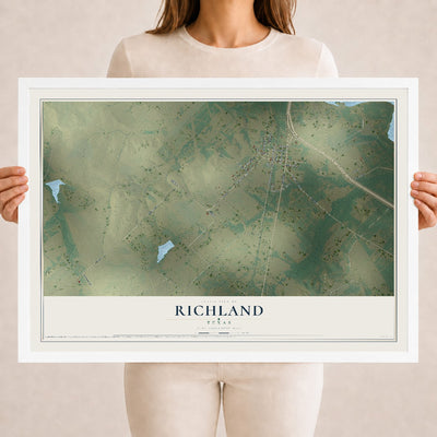 Map of Richland, Texas, 18 x 24 inch print in a white wood frame