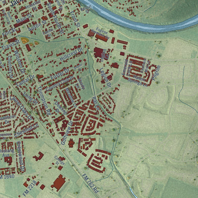 Close-up of the map of Richmond, Texas print showing street and building detail