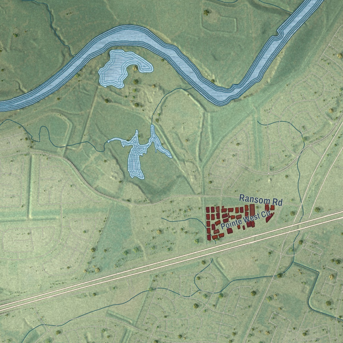 Second close-up of the map of Richmond, Texas print showing more streets and buildings