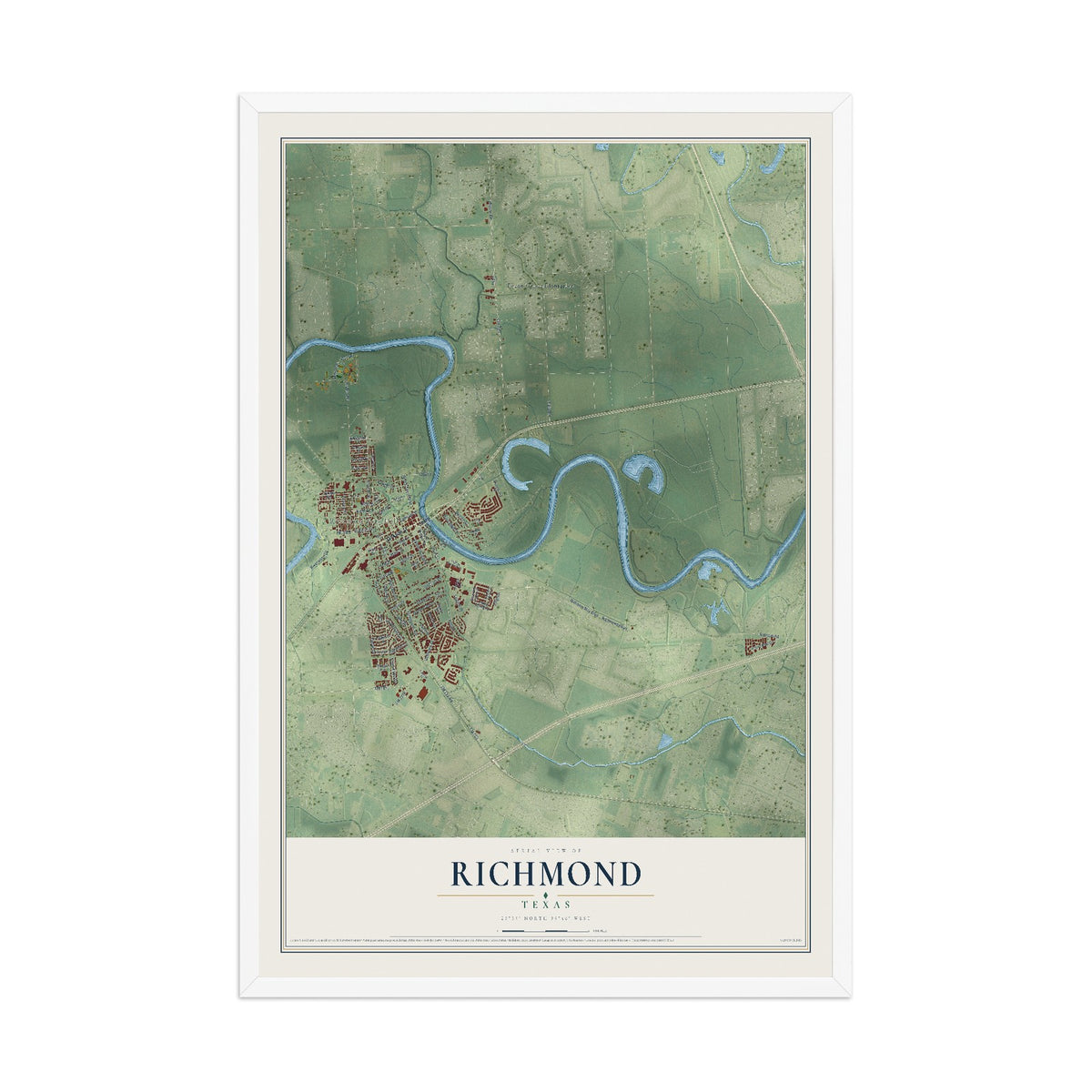 Map of Richmond, Texas, 12 x 18 inch print in a white wood frame